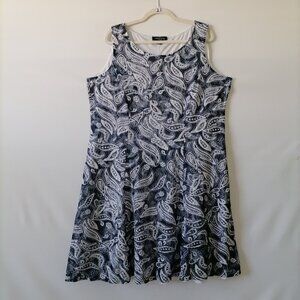 Perceptions Womens Navy Blue Sleeveless Paisley Print Shift Dress Plus Size 1X